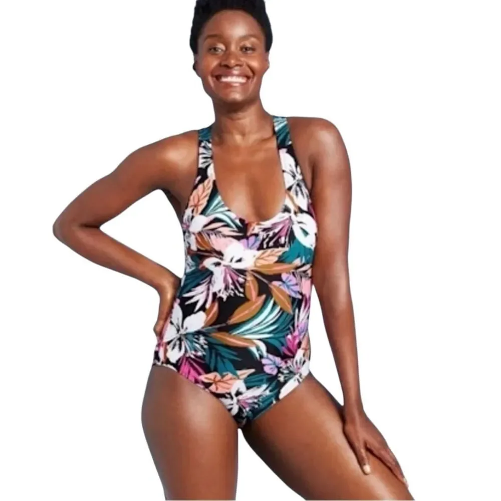 Kona Sol Women's Twist-Back Tropical Floral One Piece Swimsuit